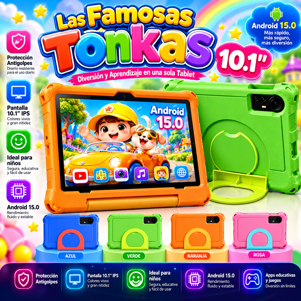 Tablet Kids 10"+ Cristal Templado                     ( Las Famosas Tonkas)